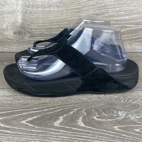 Fitflop Oasis Black Suede Women’s Sz 9 Slip On Thong Flip Flop Platform Sandals - Picture 3 of 10